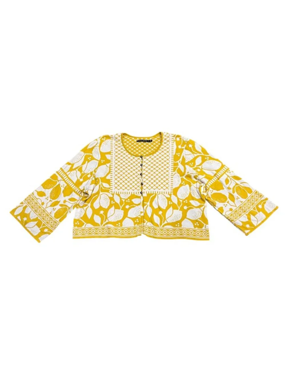 Gudren Sjoeden Anemone Jacquard Knit Cardigan Lemon Yellow, XL